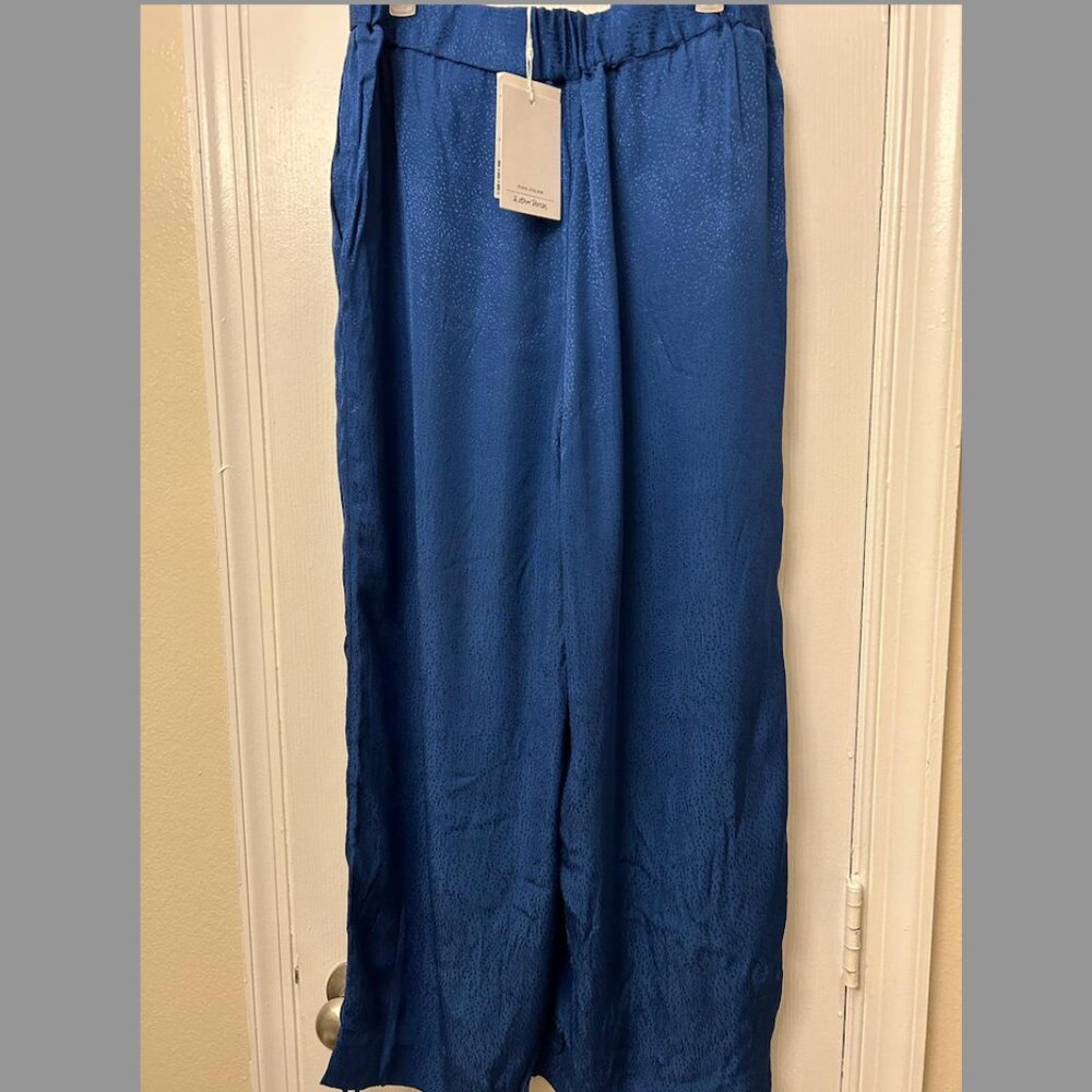 Paris Atelier & Other Stories Blue High Rise Print Satin Ankle Pants Size 4